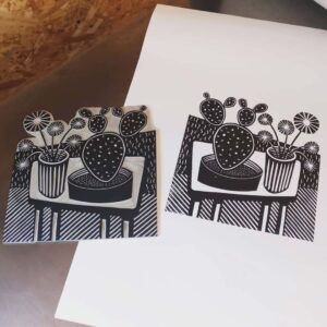 tigerlino - abstract yellow cactus linocut