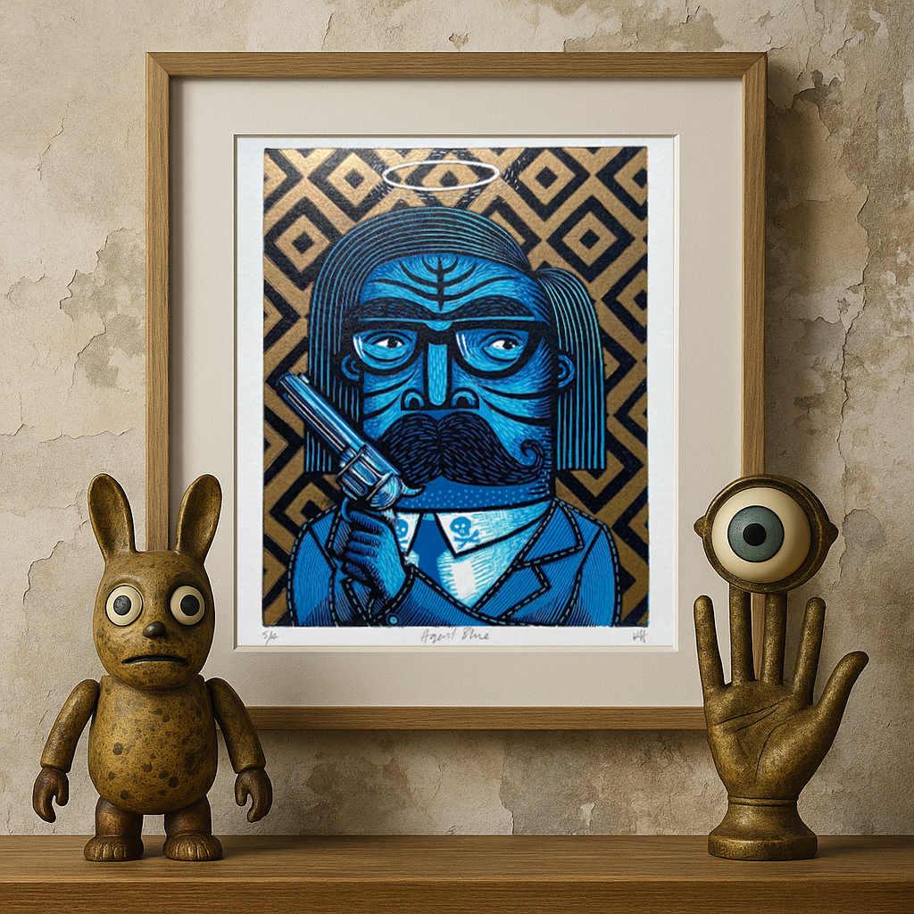 tigerlino - Agent blue linocut