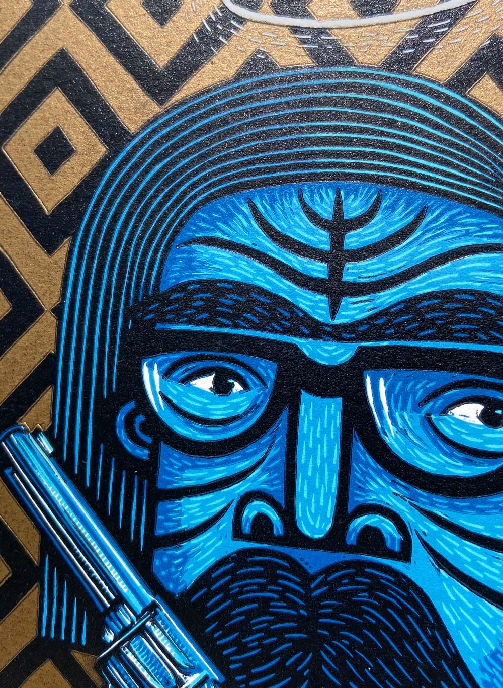 tigerlino - Agent blue linocut