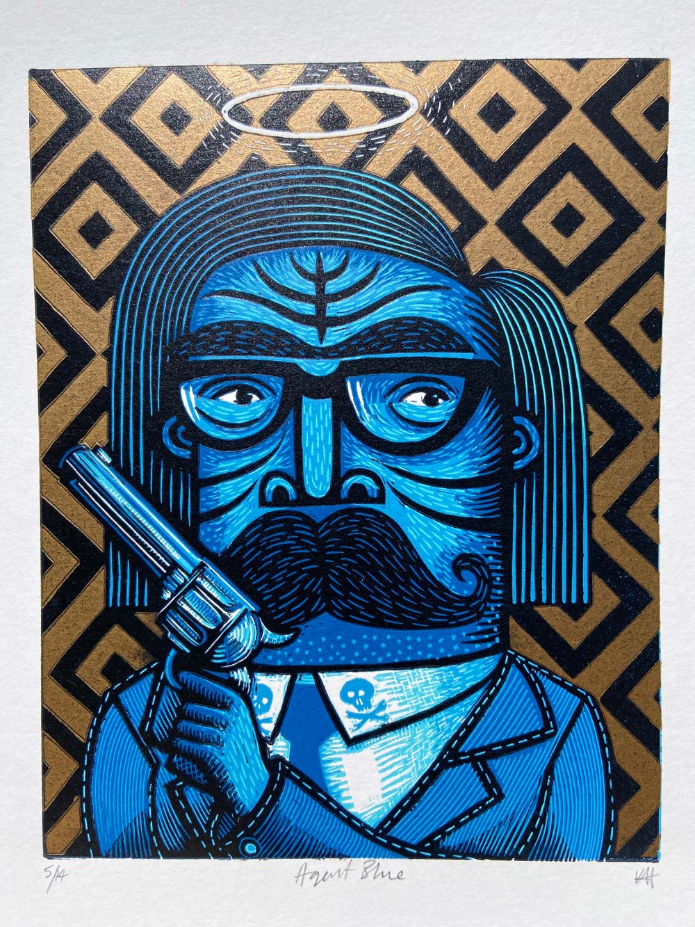 tigerlino - Agent blue linocut
