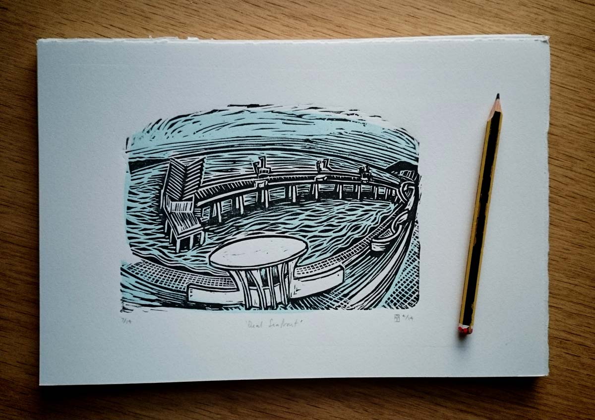 tigerlino - Deal seafront linocut