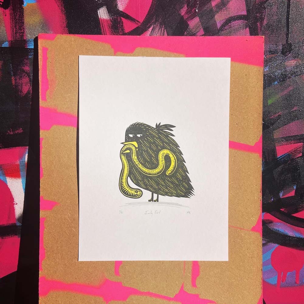 tigerlino - Early Bird linocut