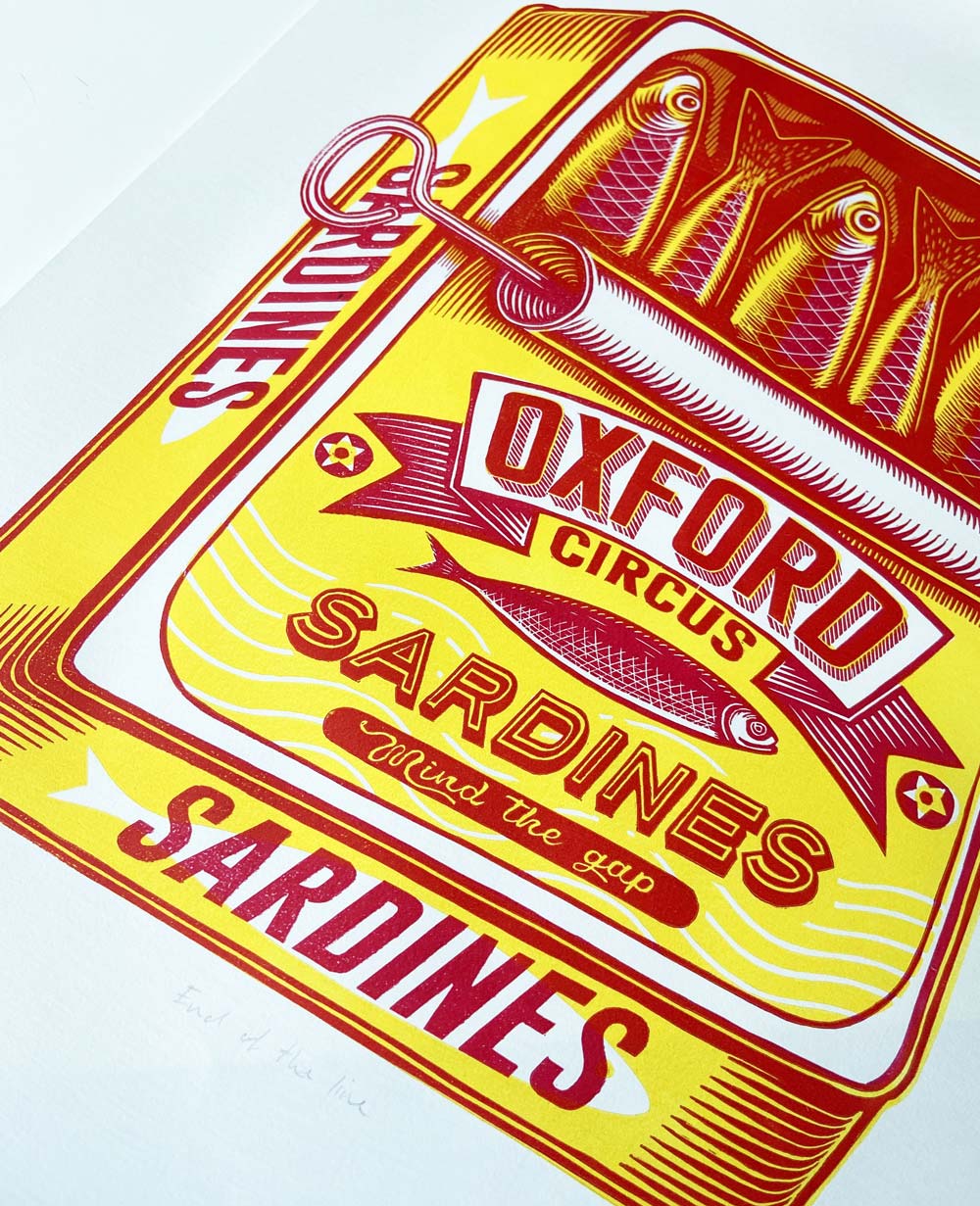 tigerlino - End of the Line Sardine linocut