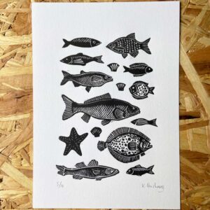 tigerlino - Fish Shoal Linocut