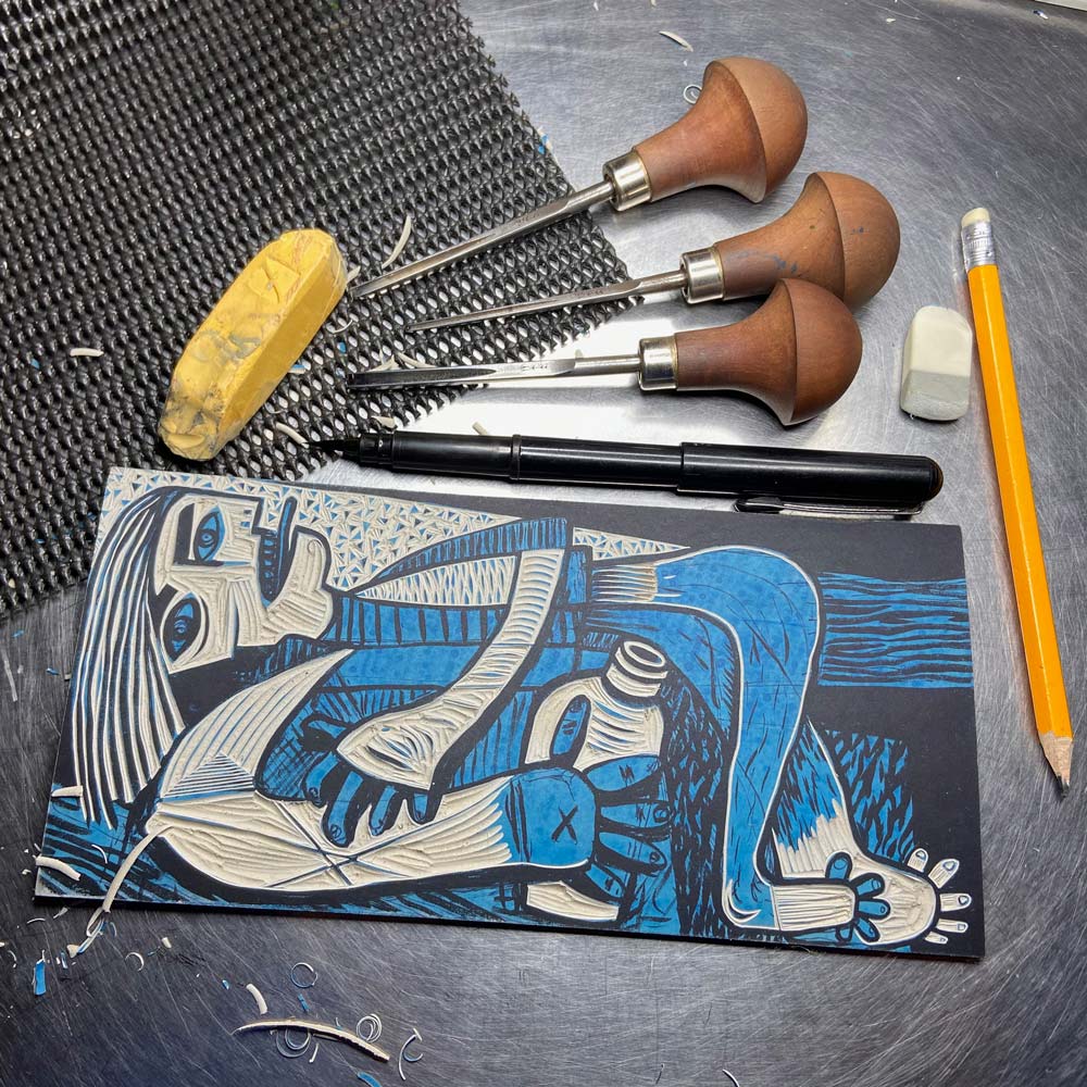 tigerlino - Piano Alligator linocut
