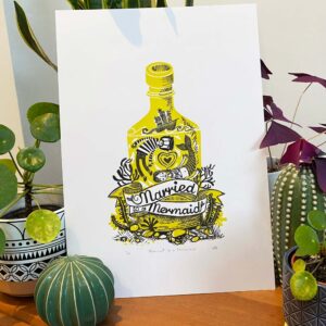 tigerlino - Married to a Mermaid linocut