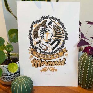 tigerlino - Married to a Mermaid II linocut