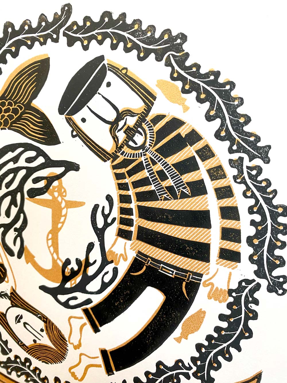 tigerlino - Married to a Mermaid II linocut