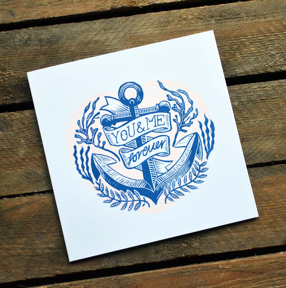tigerlino - Valentines card You and me forever linocut