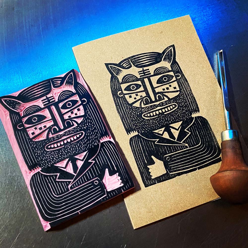 tigerlino - Piano Alligator linocut