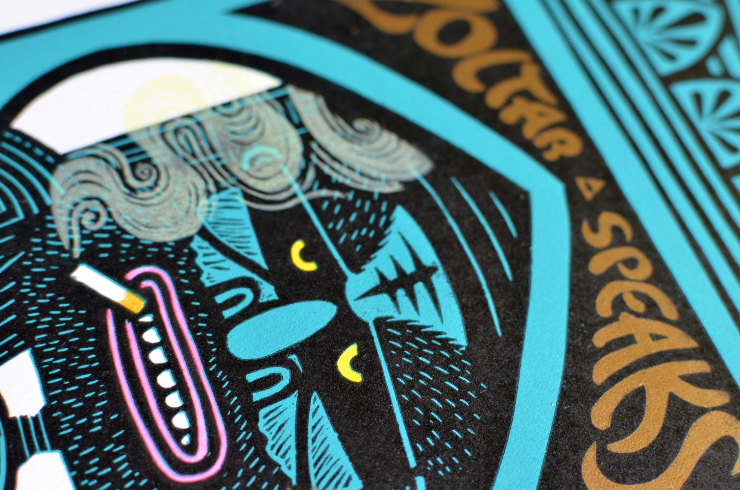 tigerlino - Zoltar large linocut