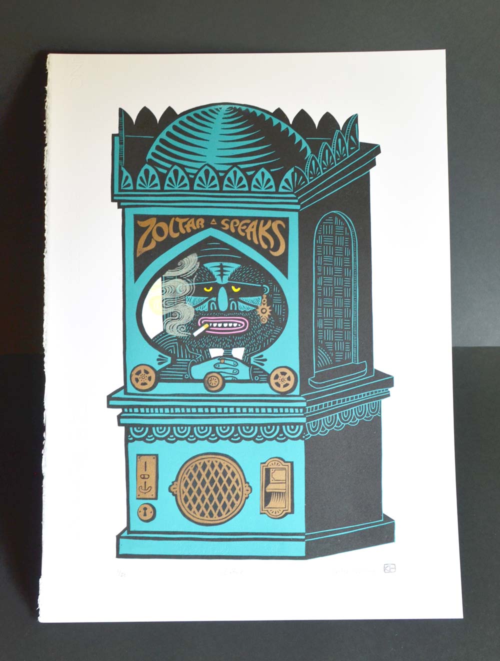 tigerlino - Zoltar large linocut