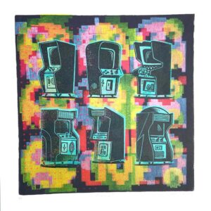 tigerlino - arcade pac man linocut