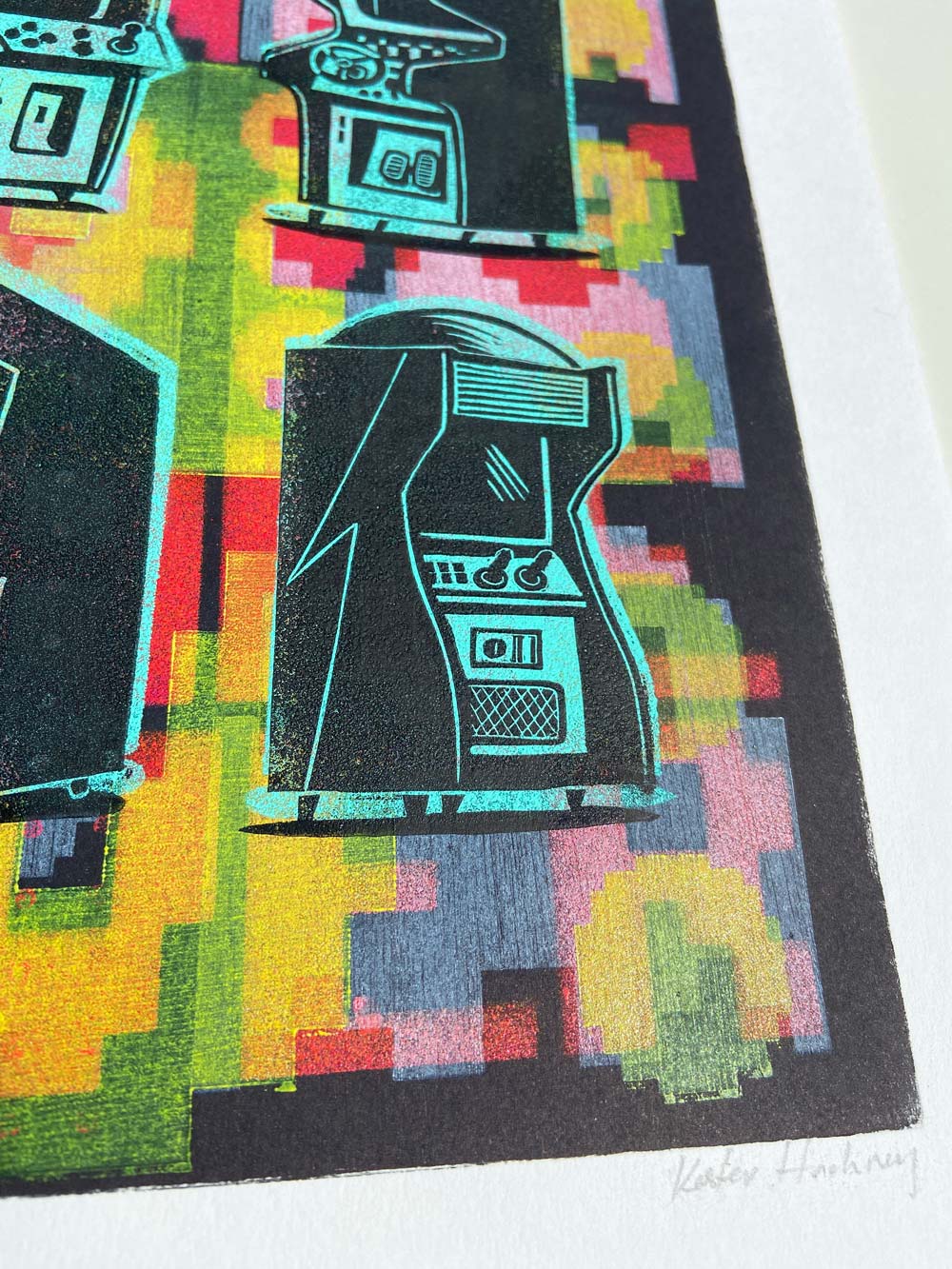 tigerlino - arcade pac man linocut