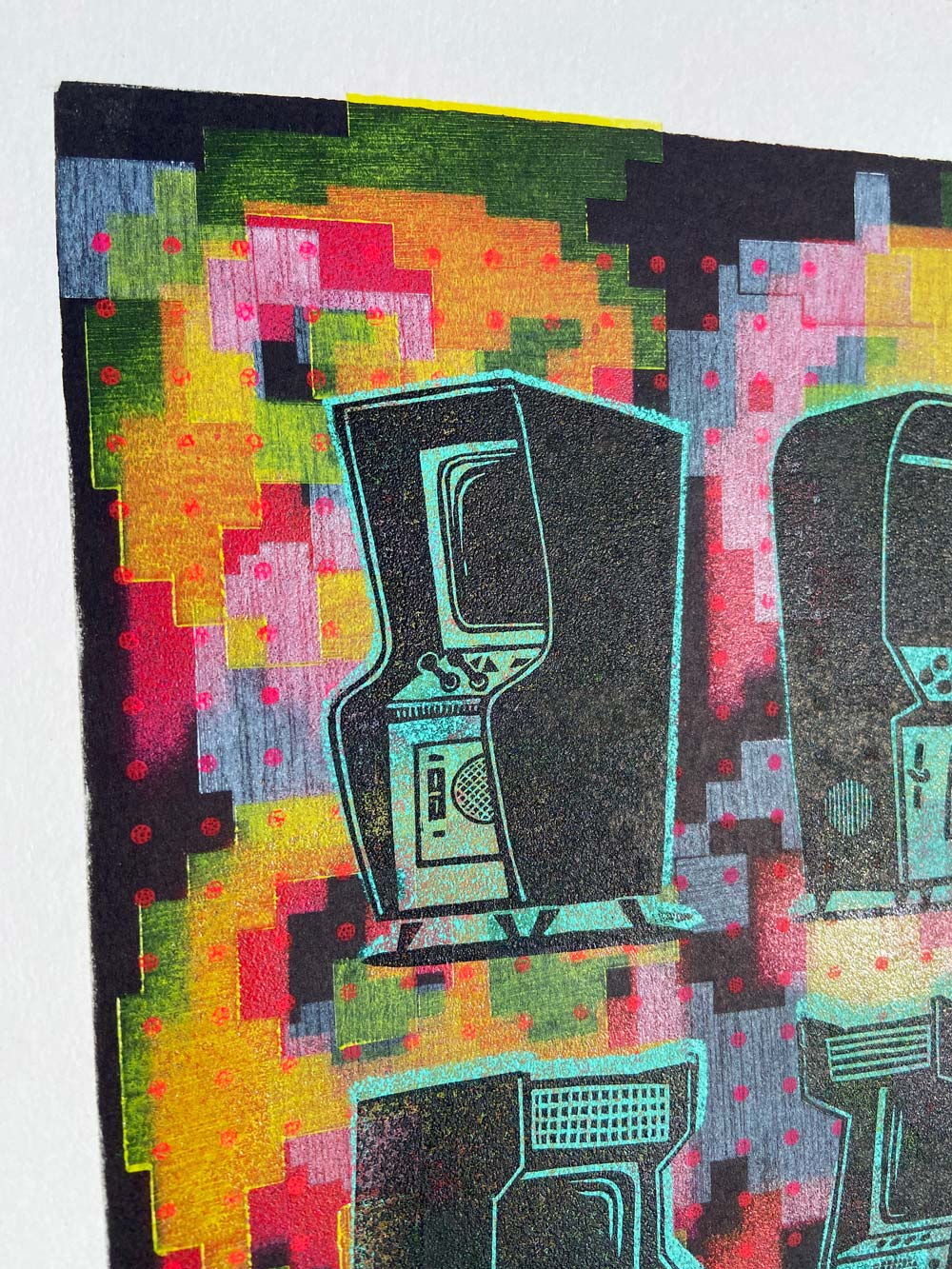 tigerlino - arcade pac man linocut