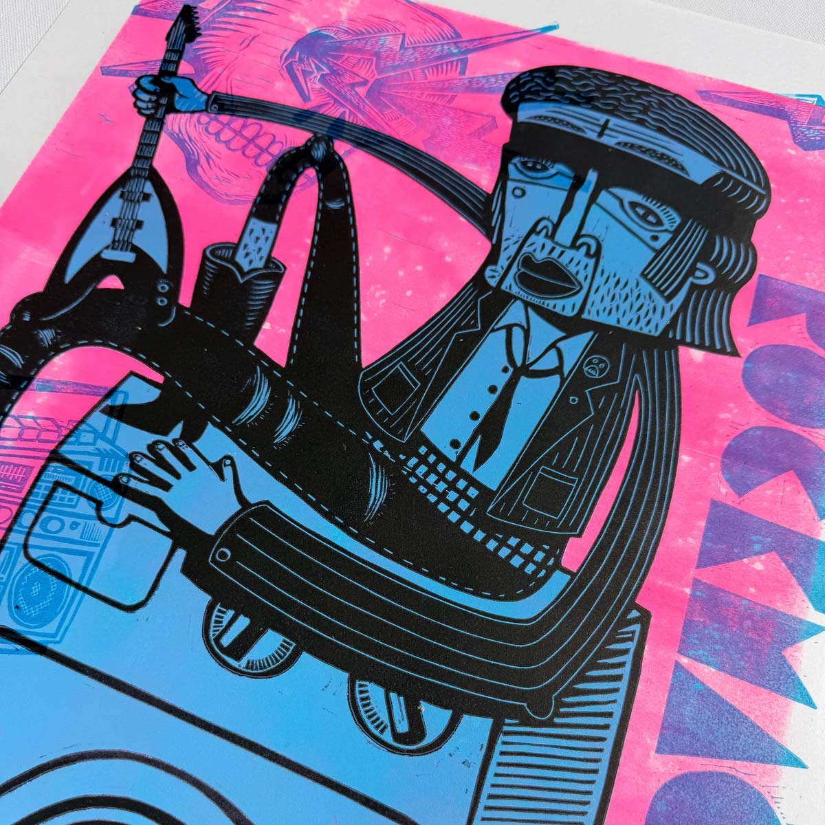 tigerlino - Piano Alligator linocut