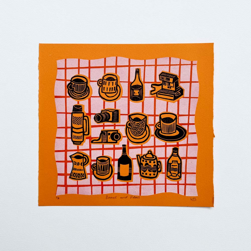 Brews and Views | Limited Edition Coloured Linocut Print - Image 3