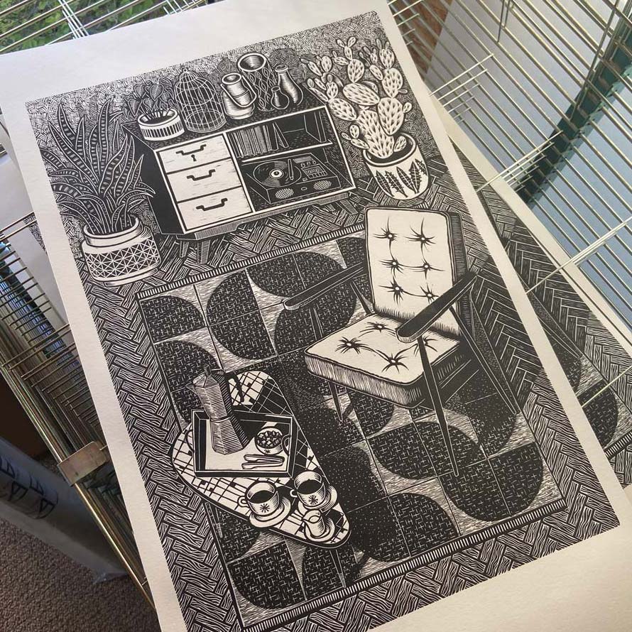 tigerlino - Piano Alligator linocut